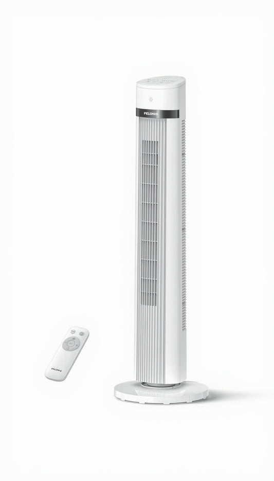 PELONIS 40 Inch Bladeless Tower Fan for Bedroom, Standing Fan with Remote Control, 26Ft/S, 90° Oscillation, 3 Speed Settings, 27Db, 3 Modes, 15-Hour Timer, LED Display, Fan That Blows Cold Air, White