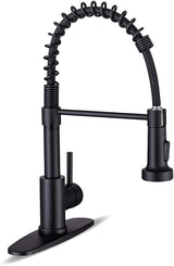 Kitchen Faucets with Pull down Sprayer Commercial Industrial Stainless Steel Single Handle Single Hole Spring Farmhouse RV Sink Faucet, Matte Black Kitchen Faucet for Laundry Utility Room Sink
