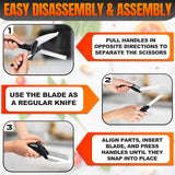 2 in 1 Cutting Board Scissors for Food - 9.6" Detachable Cheese Scissors with Cutting Board and Stainless Steel Blade - Easy-To-Use Veggie Cutter, Suitable for Fruits and Vegetables at Dad'S Party