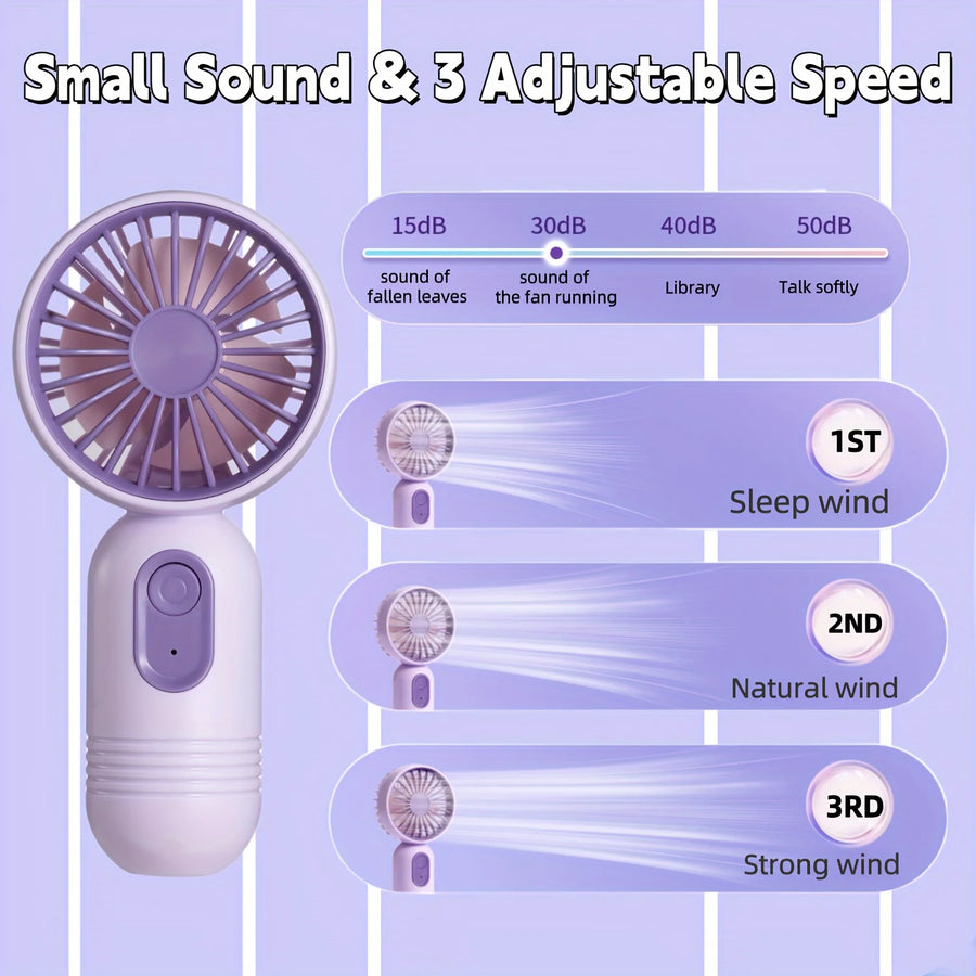 USB Mini Rechargeable Portable Fan with 3 Speeds, Handheld Fan for Gift Choice, Perfect for Office, Outdoor, Travel, Camping